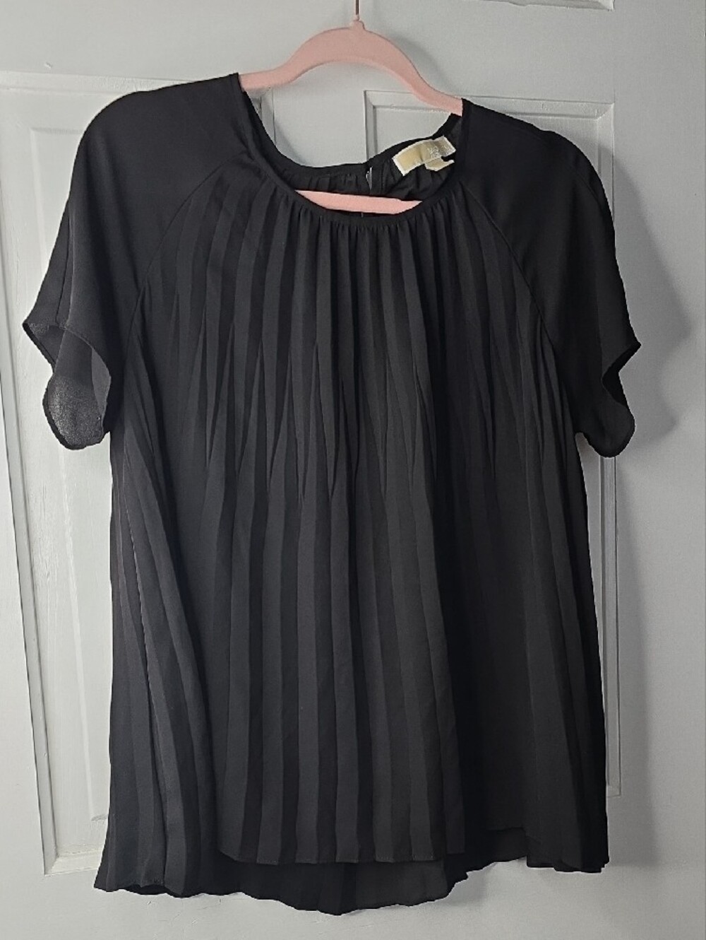 Michael Kors Black Pleated Short-Sleeve Blouse